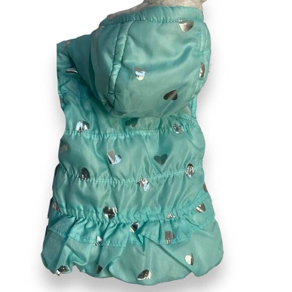 Nannette Kids Hooded Puffer Vest Baby Girls 6-9 Months Turquoise Blue Hearts Zip - Picture 6 of 10